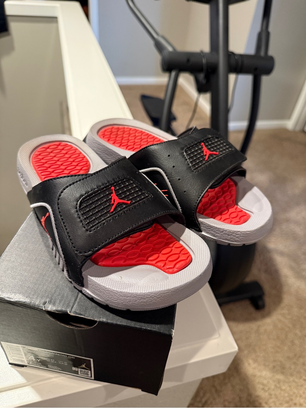 Jordan Kids Black, Red & White Slide Sandals 4Y